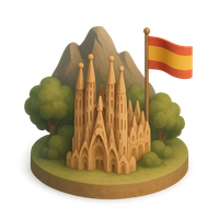 3D Spain country icon with Sagrada Familia